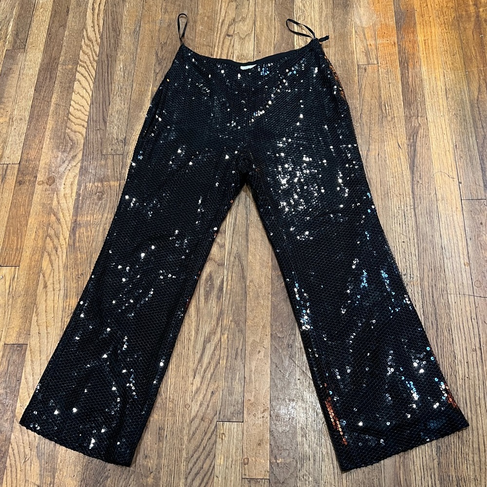 Oscar De La Renta Black Sequin & Silk Pants Glam Sparkly Holiday Party NYE